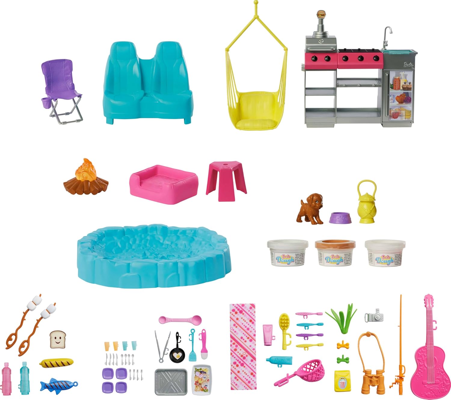 Barbie Dream Camper (édition 2025) Tente de toit, balançoire, étang de pêche et plus de 60 accessoires, à partir de 3 ans